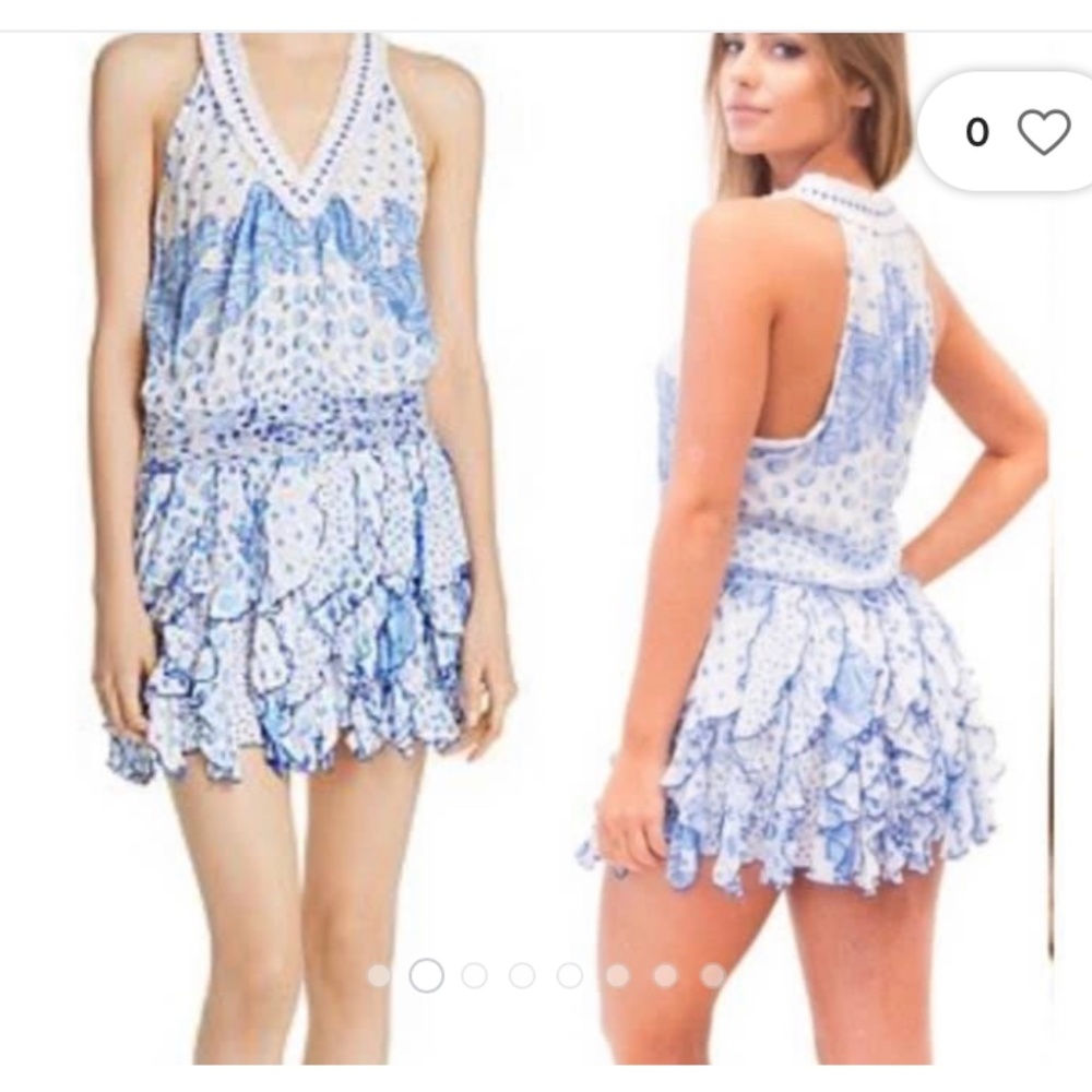 Poupette St. Barth blue and white ruffle skirt dress